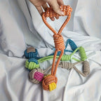 1-teiliges robustes Hundeseil-Spielzeugset – Knotenaufkauen mit Tennisbällen, interaktiver Schlepper/Fetch für mittelgroße/große aggressive Kauer