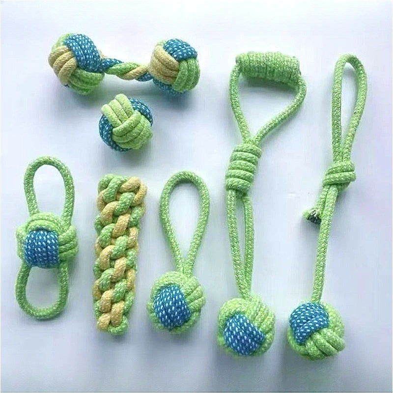 7-teiliges Kauspielzeug für Hundeseile, interaktives Knotenspielzeug, langlebiges Trainingsset, zahnende Welpen und aggressive Kauer, Spielen im Innen- und Außenbereich
