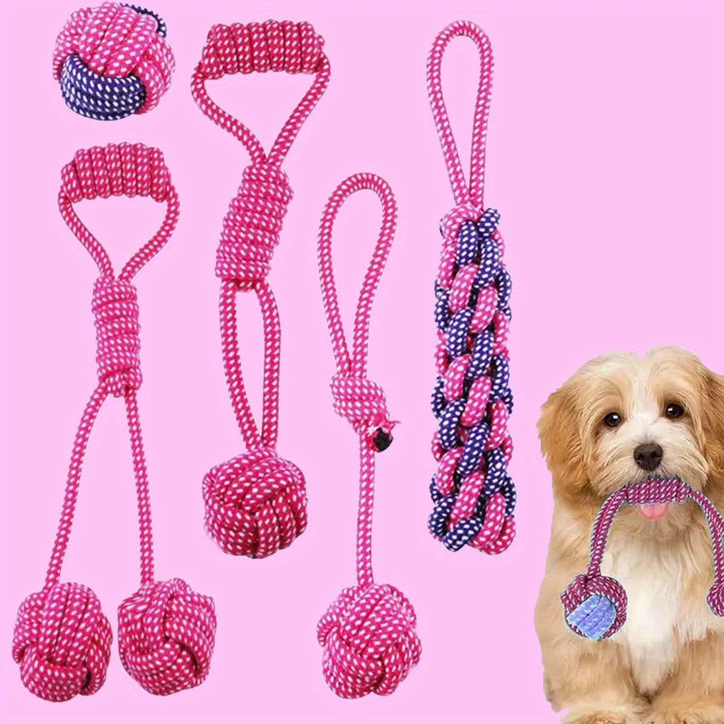 4/5-teiliges lila Kaarseil-Spielzeugset für Hunde – geflochtene Knoten für kleine bis mittelgroße Hunde, langlebiges Schlepper- und Spielspielzeug zum Zahnen von Welpen