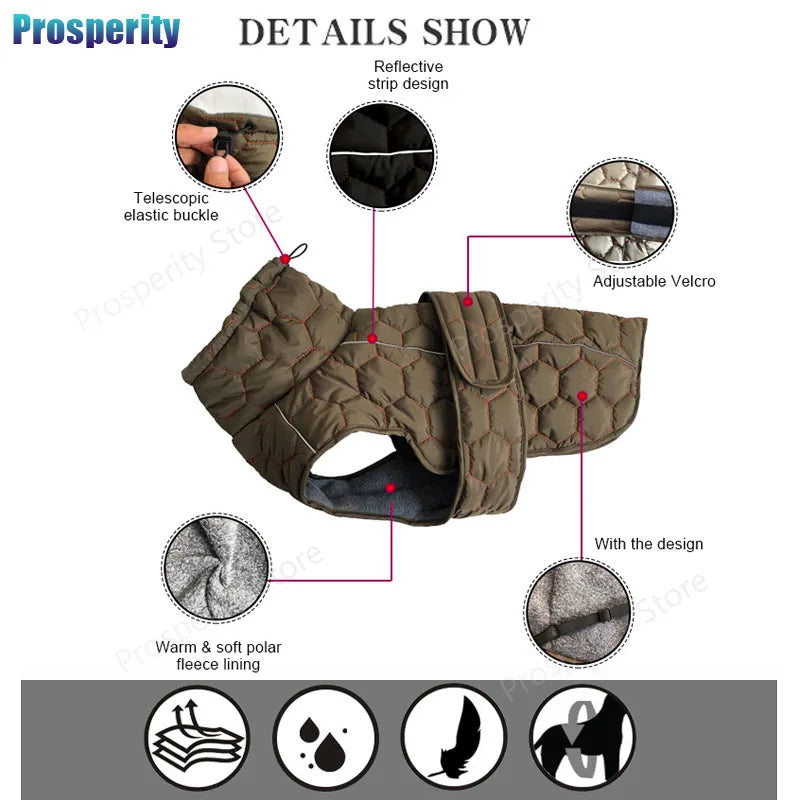 Warme Rollkragen-Hundekleidung, Winter, dick, reflektierend, Schneeanzug, Mantel, Haustierjacke für große Rassen, Whippet, Windhund, Parka-Kleidung