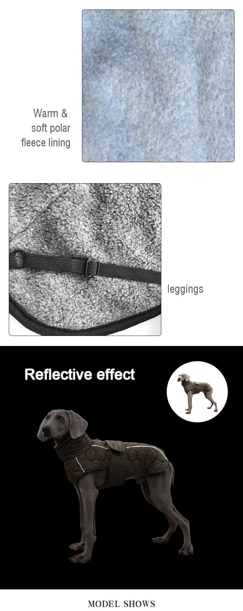 Warme Rollkragen-Hundekleidung, Winter, dick, reflektierend, Schneeanzug, Mantel, Haustierjacke für große Rassen, Whippet, Windhund, Parka-Kleidung