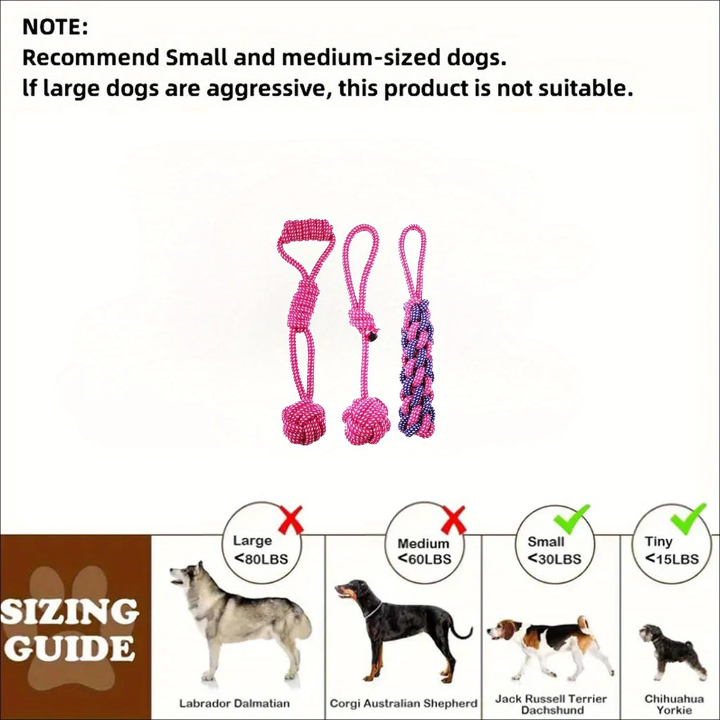 4/5-teiliges lila Kaarseil-Spielzeugset für Hunde – geflochtene Knoten für kleine bis mittelgroße Hunde, langlebiges Schlepper- und Spielspielzeug zum Zahnen von Welpen