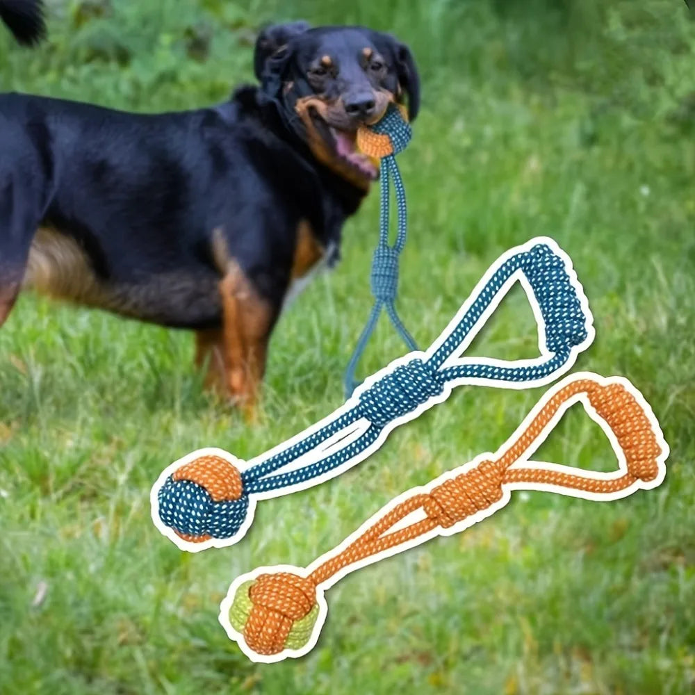 1-teiliges robustes Hundeseil-Spielzeugset – Knotenaufkauen mit Tennisbällen, interaktiver Schlepper/Fetch für mittelgroße/große aggressive Kauer