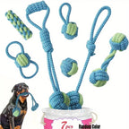 7-teiliges Kauspielzeug für Hundeseile, interaktives Knotenspielzeug, langlebiges Trainingsset, zahnende Welpen und aggressive Kauer, Spielen im Innen- und Außenbereich